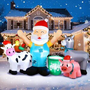 Christmas Inflatables Santa Farm Animals Outdoor Decorations 8FT Giant Funny ...